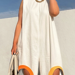 Loose Sleeveless Contrast Color Hollow Jumpsuits