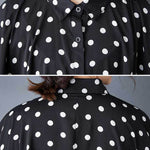 A-Line High-Low Asymmetric Buttoned Polka-Dot Lapel Midi Dresses Shirt Dress