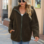 Zip Hooded Drawstring Teddy Coat