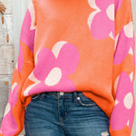 Pink & Orange Floral Cable Knitted Sweater