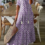 Geometric Print Casual V Neck Maxi Dress