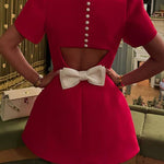 Margovil Mockneck Petal Sleeves Bow Knot Cut Out Mini Dress