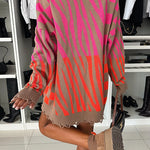 Margovil Crewneck Frayed Hem Geometric Pattern Sweater