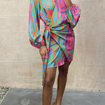 Margovil Moxi Long Sleeve Printed Wrap Dress