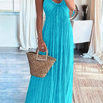 Margovil Halter Backless Tie Knot Printed Maxi Vacation Dress