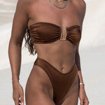 Margovil Strapless Bandeau Top High Cut Bikini Set