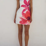Margovil Strapless Tube Pocketed Lily Print Mini Dress