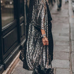 Margovil 3/4 Sleeves Open Front Sequin Shinny Midi Cardigan