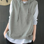 Artistic Retro Solid Hooded Vest