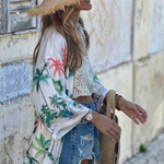 Holiday Leisure Coconut Tree Print Lace-up Loose Long Skirt