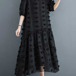 A-Line Half Sleeves Elasticity Jacquard Solid Color Split-Joint V-Neck Midi Dresses