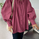 Urban Loose Puff Sleeves Agaric Laces Falbala Solid Color Blouses