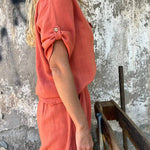 Orange Summer Cotton and Linen Short-sleeved Suit