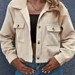 Flap Pockets Turn Down Collar Corduroy Shacket