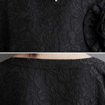 Batwing Sleeves Loose Asymmetric Flower Shape Gauze Jacquard Pleated Solid Color Split-Joint Round-Neck Midi Dresses