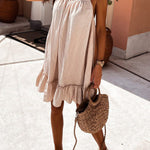 Solid color V-neck backless loose lotus leaf dress