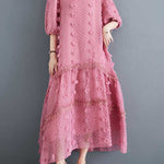 A-Line Half Sleeves Elasticity Jacquard Solid Color Split-Joint V-Neck Midi Dresses