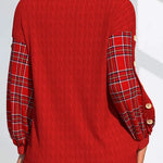Ida | Red Knit with Checked Sleeves