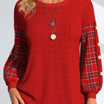 Ida | Red Knit with Checked Sleeves
