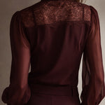Retro Elegant Lace Stand-up Collar Tie Neck Chiffon Blouse