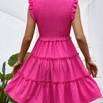 Loose Sleeveless Ruffle Trim Solid Color Split-Joint Deep V-Neck Mini Dresses
