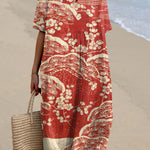 Japanese Art Plum Blossom Printed V Neck Casual Midi Dress