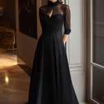 Black High-Neck Mesh Panel Maxi Dress With Keyhole Detail