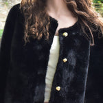 Soft Powdery Black Short Faux Fur Coat