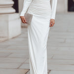 Draped Boat Neck Ruched Waist Maxi Dress