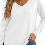 White V-neck Loose-fitting Sweater