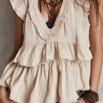 Bohemian Cotton And Linen Blouse With Ruffled Details
