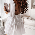 Long Sleeves Loose Contrast Color Pleated Split-Joint Lapel Mini Dresses