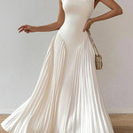 A-Line Loose Pleated Solid Color V-Neck Maxi Dresses