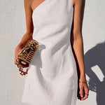 Margovil One Shoulder Sleeveless Cotton Linen Mini Dress