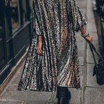 Margovil 3/4 Sleeves Open Front Sequin Shinny Midi Cardigan