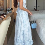 Margovil Back Lace-up Ruffle Hem Slit Floral Print Maxi Cami Dress
