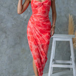 Margovil Twist Front Side Slit Mesh Overlay Printed Maxi Cami Dress