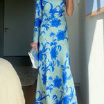 One Shoulder Long Sleeve Floral Print Maxi Dress