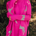 Margovil High Neck Side Slit Cheetah Pattern Sweater