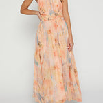 Halter Bow Neck Backless Beck Print Swing Maxi Dress