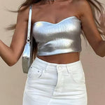 Margovil Strapless Metallic Crop Tube Top