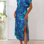 Off Shoulder Side Slit Floral Print Maxi Dress