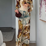 Bell Long Sleeves Open Back Floral Print Maxi Dress