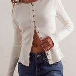 Margovil Button Down Long Sleeves Ribbed Knit Top