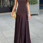 Margovil Strapless Satin Patchwork Flare Maxi Dress