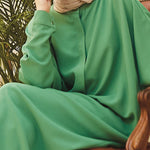Batwing Sleeves Loose Buttoned Muslim Solid Color Split-Side Round-Neck Maxi Dresses