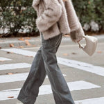 Short plush coat with large lapel