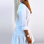 Long Sleeves Loose Buttoned Pleated Solid Color Split-Joint Lapel Mini Dresses Shirt Dress