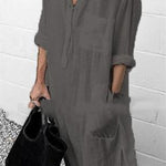Elegant Solid Color Slit Shirt Dress