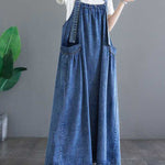 A-Line Loose Pleated Pockets Split-Joint Spaghetti-Neck Maxi Dresses Suspender Dress